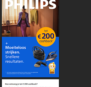 Philips OneTurn stomer €20 cashback & Philips strijkijzers/ stoomgeneratoren tot €200 cashback