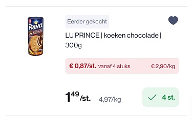Lu prince koeken met chocolade 300 gram in promo + coupon