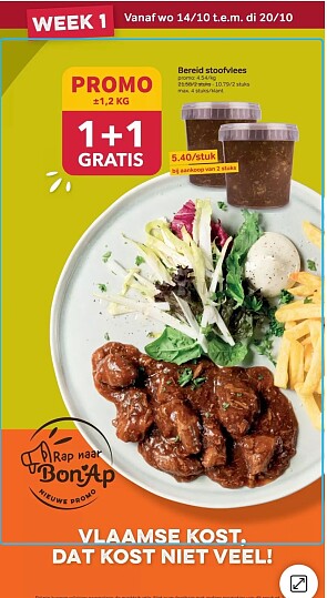 Bereid stoofvlees 1+1 gratis bij bon ap