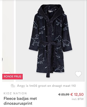 Fleece badjas met dinosaurusprint