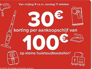 30 euro korting per aankoopschijf 100 euro huishoudtoestellen