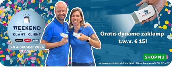 Gratis dynamo zaklamp bij zelfbouwmarkt