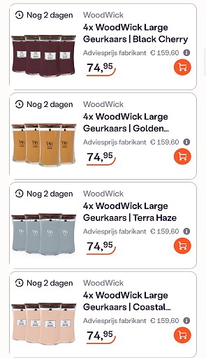 Woodwick kaarsen aan de helft van de prijs!
