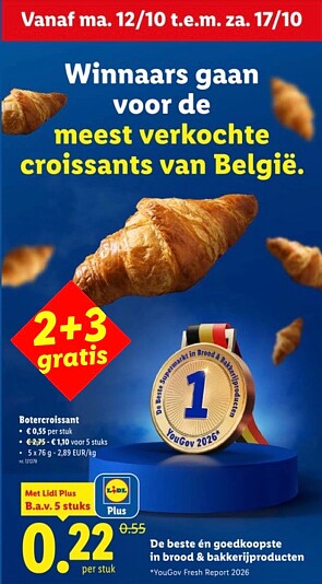 2+3 gratis op botercroissants 🥐 bij Lidl