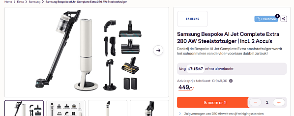 🔥 Samsung Bespoke AI Jet Complete Extra steelstofzuiger aan 53% korting 🧹