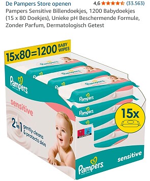 Pampers Sensitive billendoekjes (15 x 80 doekjes)