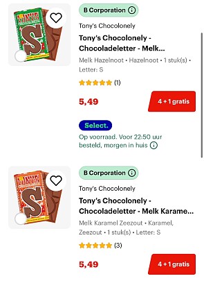 4+1 gratis op chocolade Tony's Chocolonely