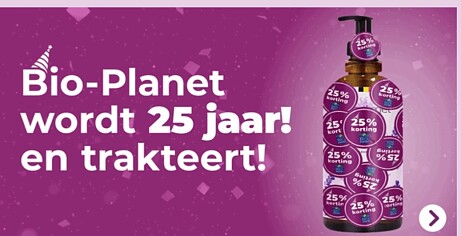 3x25% korting op deelnemende producten bij bio planet