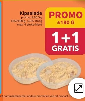 1+1 gratis op kipsalade bij bon ap