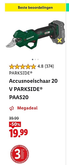 PARKSIDE Accusnoeischaar 20 v paas 20 -50% op Lidl.be