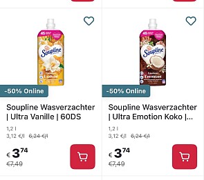 Soupline wasverzachter -50% op Delhaize.be