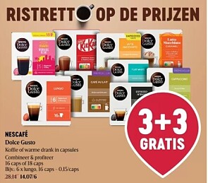 Nescafé Dolce gusto koffie of warme drank in capsules 3+3 gratis bij Delhaize