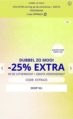 25% EXTRA korting op de uitverkoop + GRATIS VERZENDING