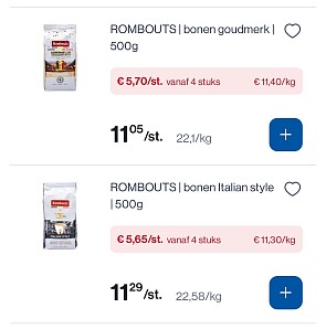 Rombouts koffiebonen 500 gram -50%