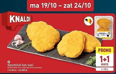1+1 gratis kipschnitzel ham-kaas bij Aldi