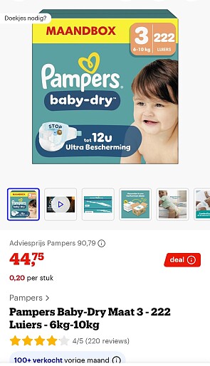 Pampers baby-dry maat 3 - 222 stuks