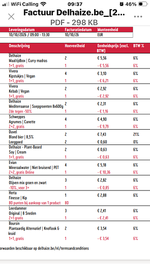 Delhaize 1+1 en 2+ 2 home delivery