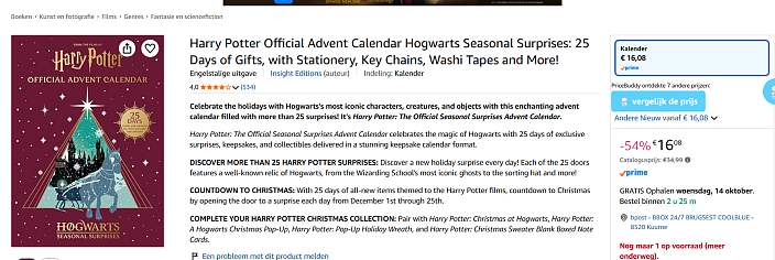 🎄 Amazon deal: 54% korting op de officiële Harry Potter adventskalender!
