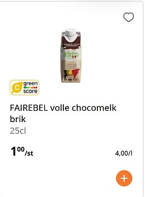 Fairebel volle chocomelk brik 25 cl gratis met coupon