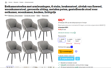 🪑 Bol deal: 90% korting op een set van 6 fluwelen eetkamerstoelen!