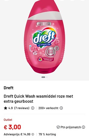 Dreft Quick Wash wasmiddel 27d voor €3