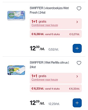 Verschillende Swiffer producten met 50% bovenop goedkopere prijs