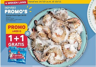 1+1 gratis op scampi Black tiger bij bon ap