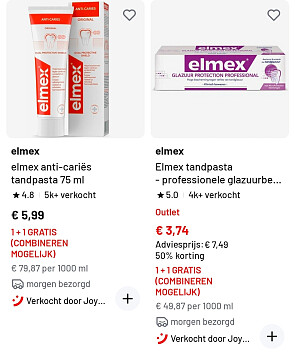 Elmex tandverzorging 1+1 gratis bij Joybuy