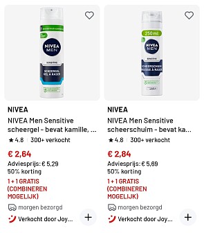 Nivea gezichtsverzorging 1+1 gratis