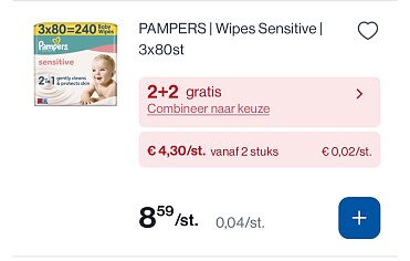 Pampers wipes sensitive 3x80 stuks in mooie korting