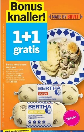 Bertha vol au vent en puree 1+1 gratis bij ah