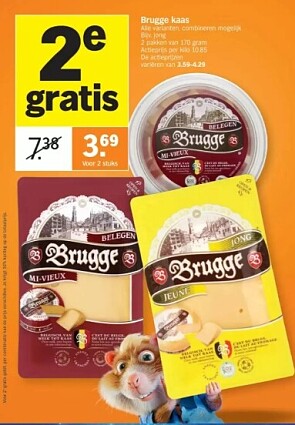 Brugge kaas 1+1 gratis bij ah