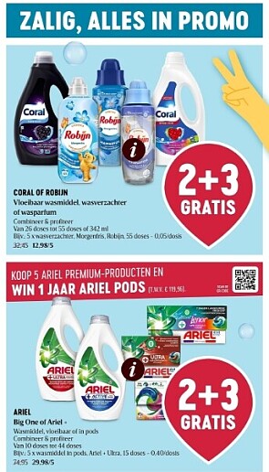 Huishoud deals bij Delhaize 2+3 gratis