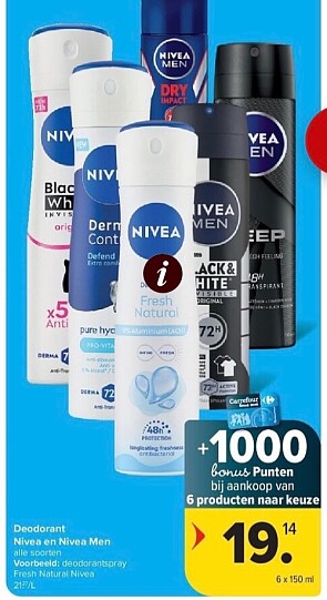 Deo Nivea 1000 extra bonuspunten + bonuspunten coupons