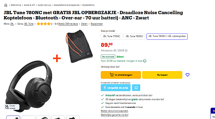 🎧 JBL Tune 780NC met gratis JBL opbergzakje in de aanbieding!