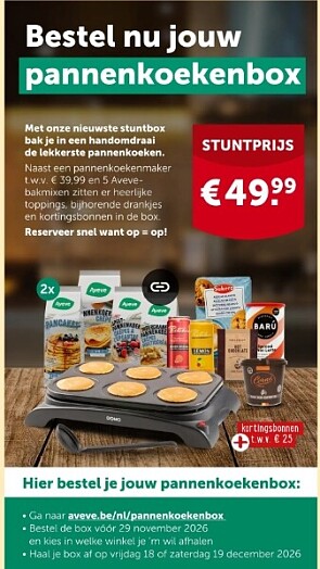 Pannenkoekenbox voor 49,99€ bij aveve