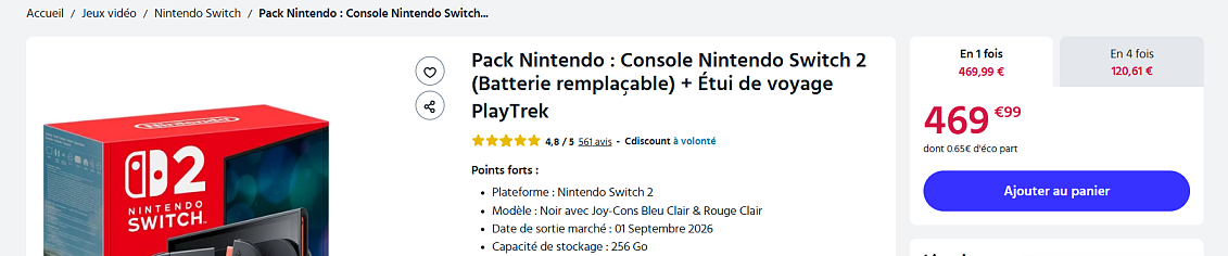 🎮 Nintendo Switch 2 met vervangbare batterij en beschermhoes in de aanbieding bij Cdiscount!