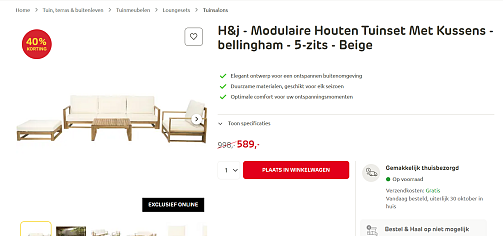 🛋️ H&J modulaire houten tuinset met kussens in de aanbieding!
