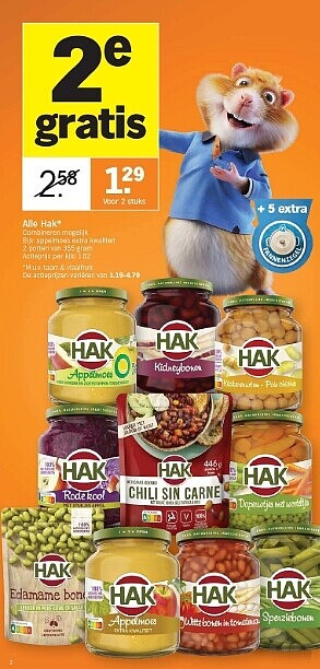Hak producten 1+1 gratis bij ah