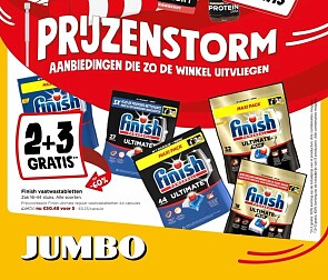 2+3 gratis op finish vaatwastabletten bij Jumbo