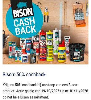 Bison: 50% cashback bij Hubo