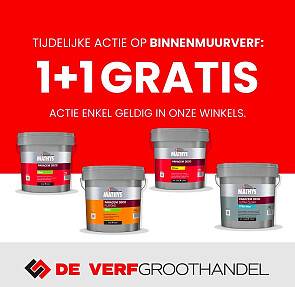 1+1 gratis op binnenmuurverf van Mathys