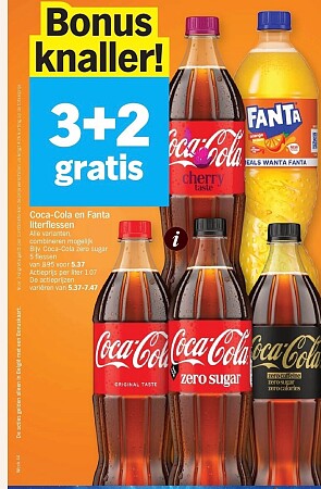 Coca cola en Fanta literflessen 3+2 gratis bij ah