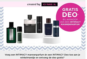 Gratis deo bij aankoop van intimacy mannenparfum bij ici PARIS