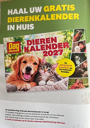 Gratis schattige dieren kalender bij dag allemaal