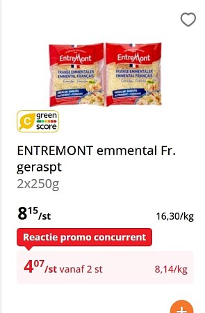 Entremont emmental geraspt 2x250 gram -50%