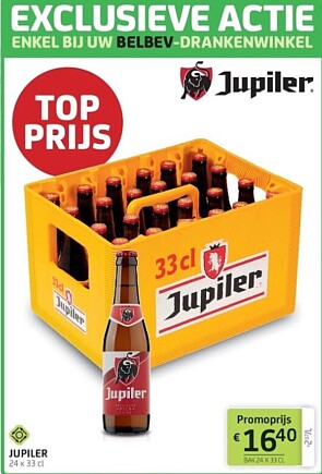 Jupiler bakken 24x33 cl voor 16,40€ bij belbev