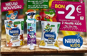 Coupon -2,00€ Nestlé kids aan rek bij Carrefour