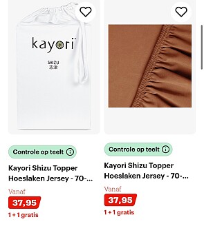 1+1 gratis op beddengoed van Kayori