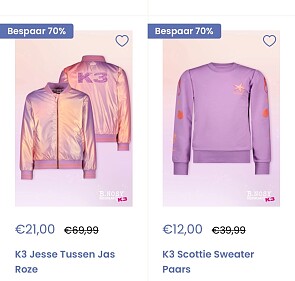 K3 kinderkleding -70%